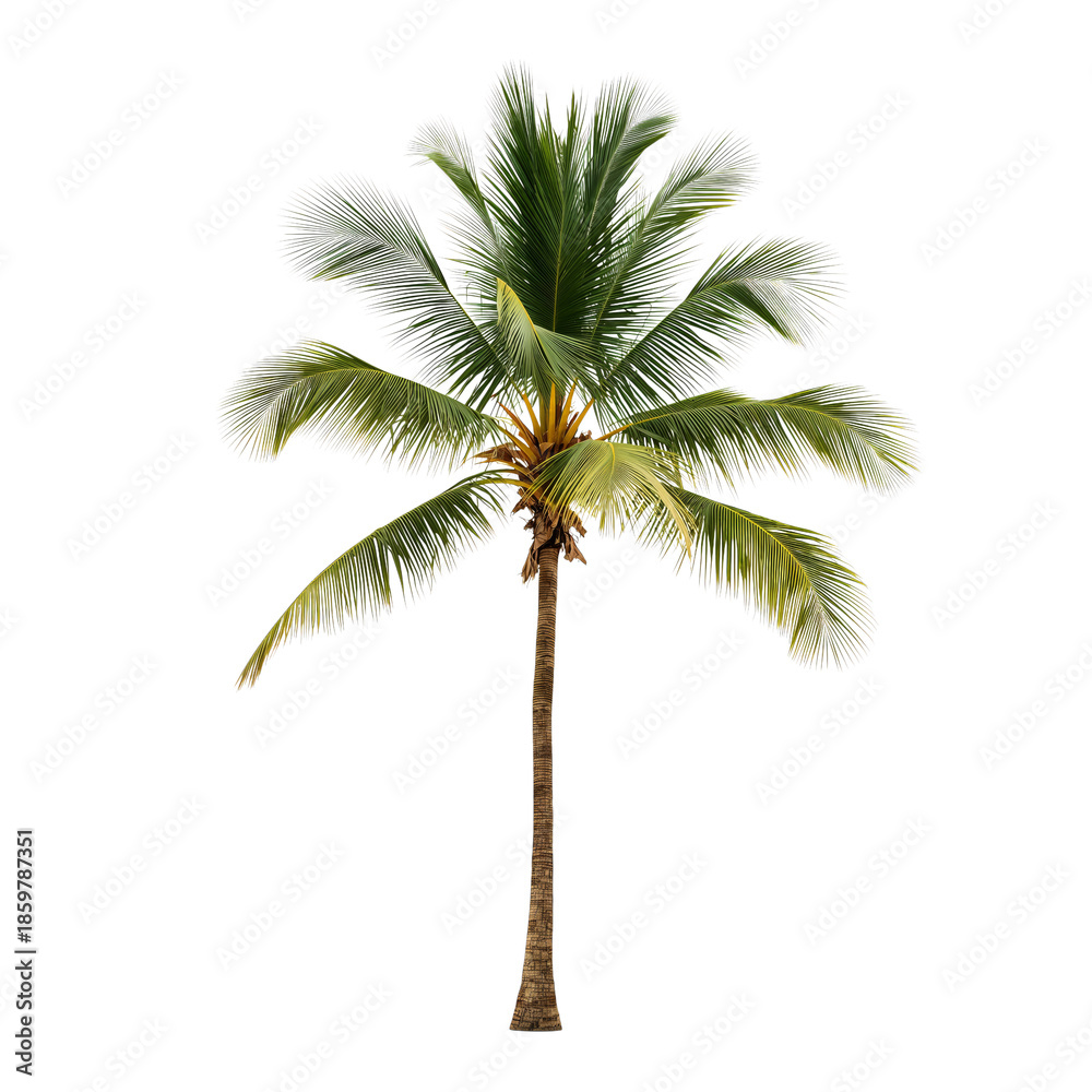 Obraz premium Coconut Palm Tree Standing Alone With Green Leaves in a Clear Background During Daytime