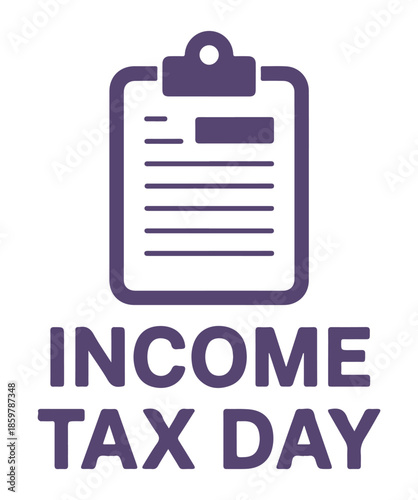Purple Income Tax Day Clipboard Document Icon on White Background