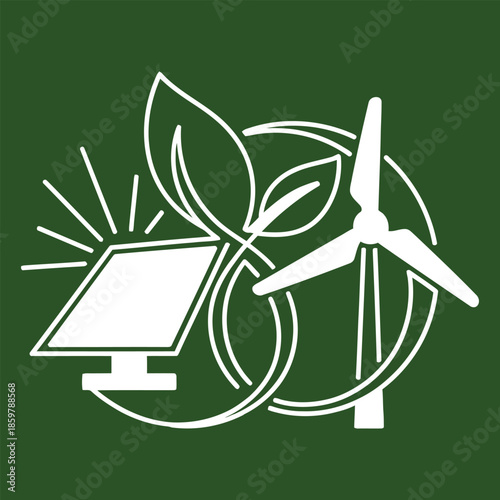 Renewable energy symbols wind solar .