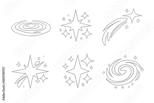 Abstract Effect Icons. Solid vector icons of dynamic abstract effects: ripple, glow, trail, spark, flicker, swirl No text, No