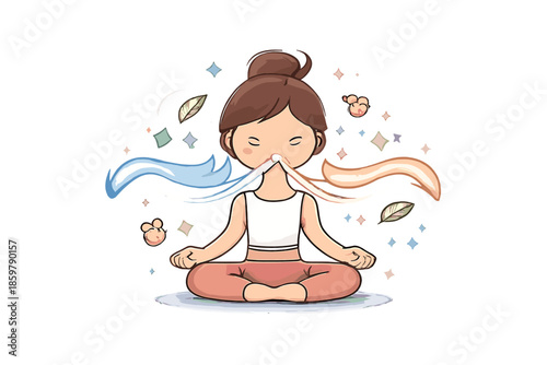 Mindful Breathing Icon. Doodle-style vector icon of mindful breathing in yoga flow, rhythmic inhale and exhale illustrated as