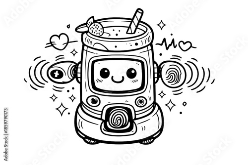 Friendly Smoothie Gadget. Doodle-style vector icon of a personal smoothie generator device scanning biometric data, friendly