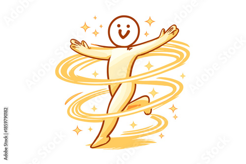 Motion Perfection Icon. Doodle-style vector icon of motion perfection visualization, body pose echoed by light trails and aura