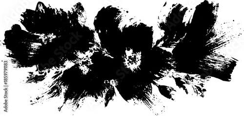 Expressive black ink brushstroke floral art in sumi-e style for design and decor