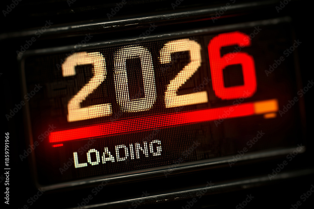 Fototapeta premium Loading progress bar displays the year 2026 in a digital style