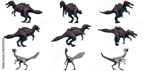 Schilderij op canvas Digital illustrations of dinosaurs in various poses.