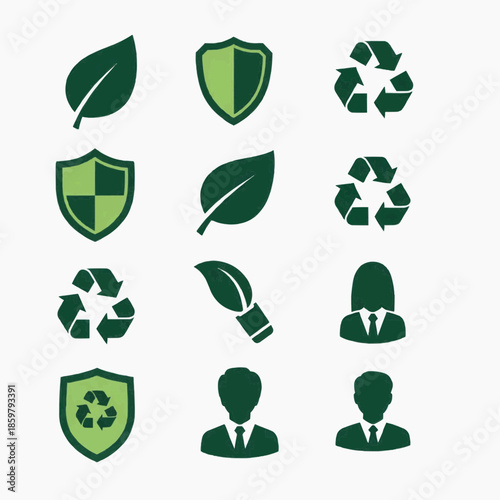 Eco friendly icons representing protection and recycling for business and environment