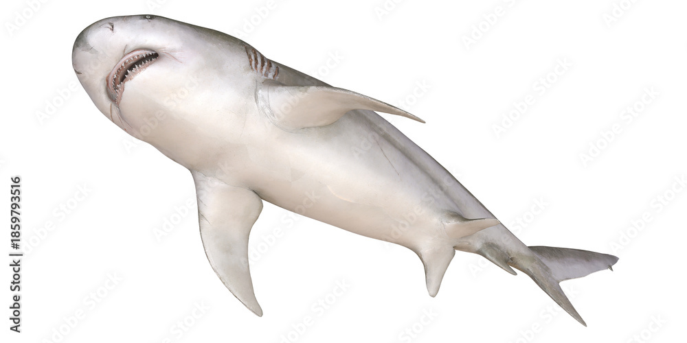 Obraz premium Bull shark swimming in white background.