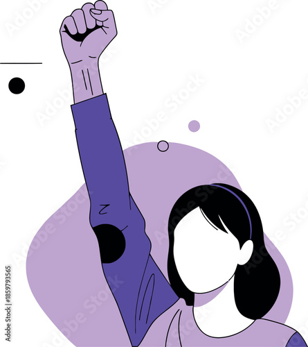 Empowered woman illustration proudly raising a strong clenched fist in a powerful protest gesture signifying unity and determination
