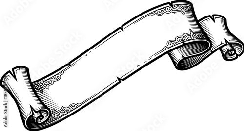 A scroll or banner parchment paper ribbon band in a vintage woodcut style
