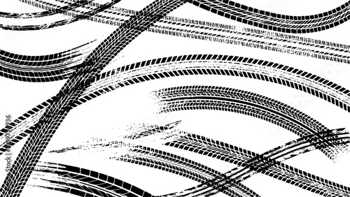Background with tire wheel marks of cars. Vector illustration
