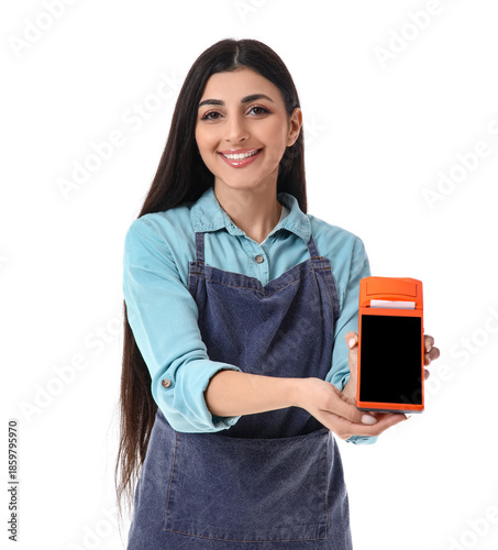 Female cashier with payment...