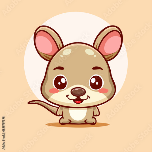Adorable and cheerful baby kangaroo character illustration, featuring a happy joey with large eyes and a friendly smile, perfect for children's designs and animal themes