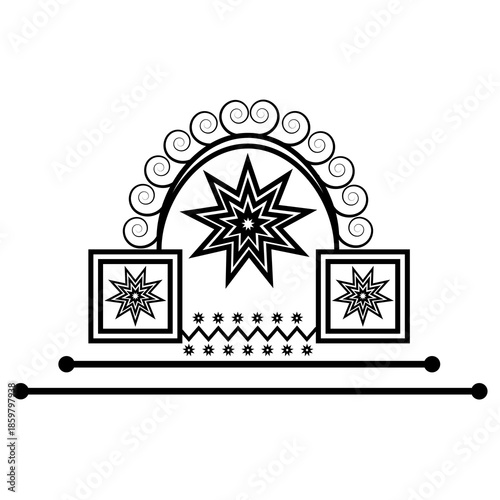 Vector illustration of a blue Christmas gift box with snowflake patterns and star ornaments on a white background for holiday winter design