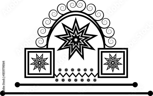 Vector illustration of a Christmas tree and snowflake ornaments on a white background featuring a winter holiday pattern with blue star icons and seasonal celebration design elements