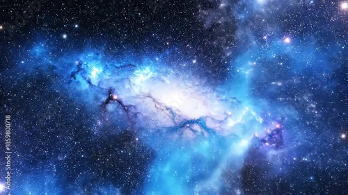 Cosmic celestial view of moon and galaxy with vibrant celestial phenomena against a starfield background