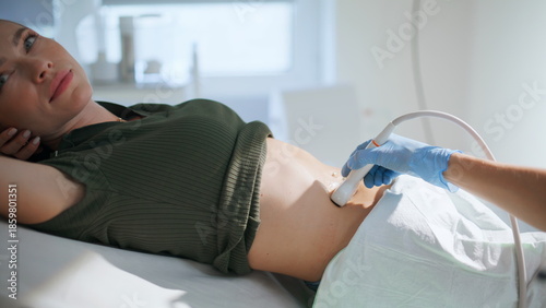 Valokuva Closeup doctor examining ultrasound pregnancy clinic