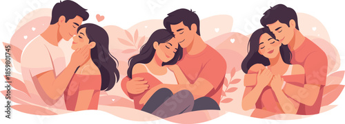 Affectionate Couple Goals. Affectionate couple captured through gentle gestures and emotional balance, modern flat vector