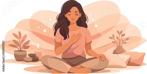 Self-Reflection Serenity. Quiet self-reflection moment captured through calm body language and warm surrounding glow, modern flat