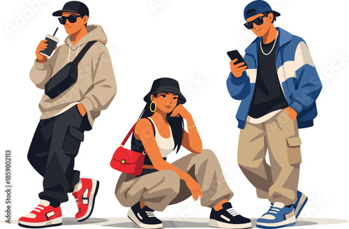 Chic Street Style. Cool casual street look captured through relaxed silhouettes, modern accessories, and effortless attitude,