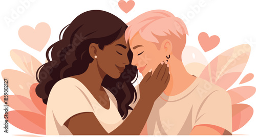 Diverse Love Illustration. Supportive loving moment captured through gentle interaction and shared emotional warmth, modern flat