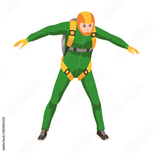 Cartoon skydiver character. Guy jumping from an airplane, free fall, flying in sky, people falling in different poses, extreme sport