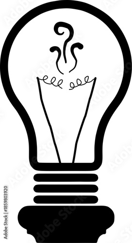 Broken filament light bulb with question mark smoke