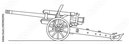 Artillery gun in contour style in black and white