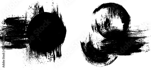 Bold black ink sumi-e painting with high contrast brushstrokes and abstract shapes