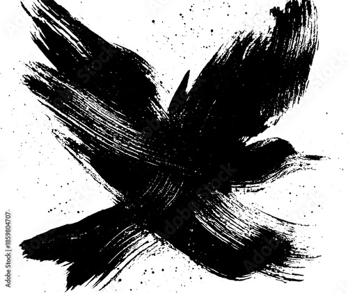 Dynamic bird silhouette in bold black brushstroke art for creative design