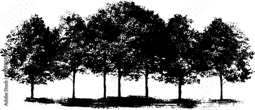 Black and white stencil illustration of dense thicket silhouette for nature design