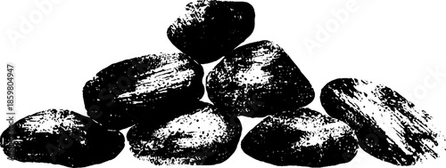 Black and white stencil illustration of desert pebbles for natural design projects