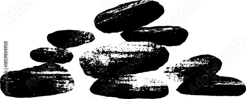 Black and white stencil illustration of desert pebbles arrangement for nature and design