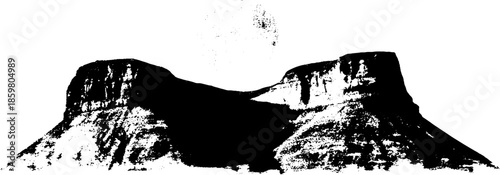 Monochrome stencil art of desert sandstone formations - ideal for urban art projects