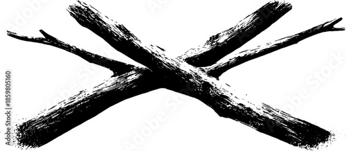 Black and white stencil illustration of dried woodland stems for nature design