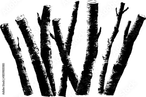 Black and white stencil of dried woodland stems for nature-inspired design