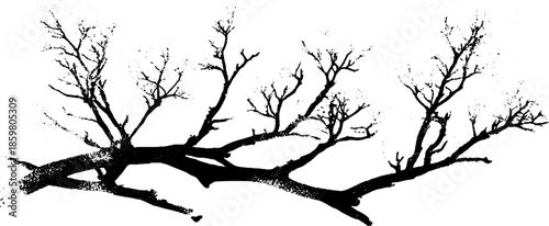 Black and white stencil illustration of dry branches for nature-inspired designs