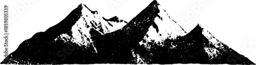 Black and white stencil illustration of dune slopes and mountains