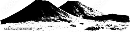 Monochrome stencil illustration of carved dune slopes in desert landscape