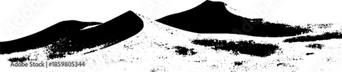 Black and white stencil art of gently rising dunes