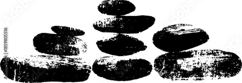 Black and white stencil illustration of flat coastal stones for design projects