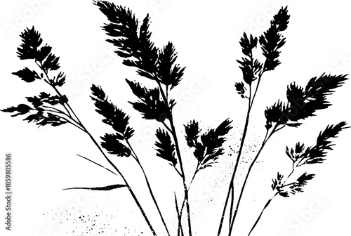 Black and white stencil art of flowing meadow wheat for nature-inspired designs