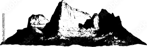 Black and white stencil of fragmented shale textured rock formation for urban art design