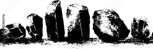 Abstract black and white stencil illustration of fragmentary ice shards