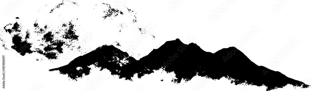Obraz premium Black and white stencil illustration of heavy moisture clouds over mountains