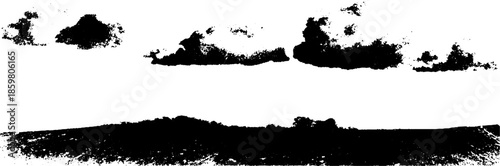 Black and white stencil illustration of heavy cloud formation for urban art design