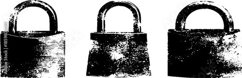 Black and white stencil illustration of heavy padlocks for security design concepts