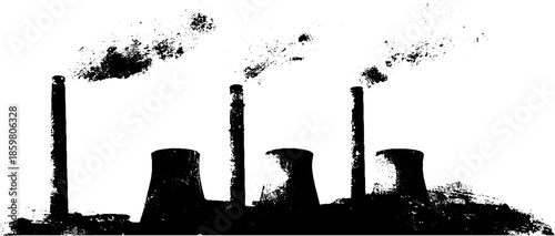 Industrial rooftop silhouettes: black and white stencil art for urban design