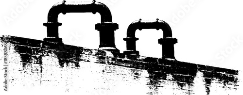 Black and white stencil illustration of industrial steel pipe design for urban art projects