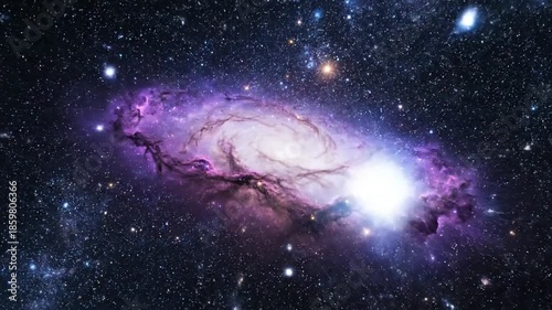 Cosmic spiral galaxy in deep space with vibrant colors and starry background illustration